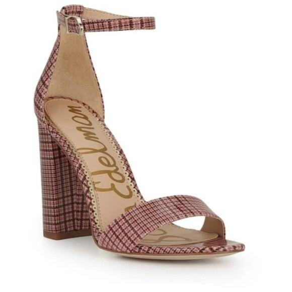 Sam Edelman Yaro Pink Plaid Block Heel Sandals - Picture 1 of 8